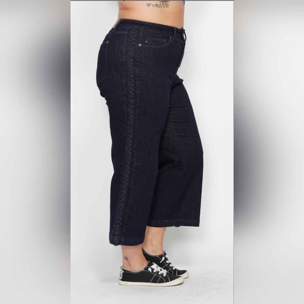 Judy Blue HR Dark Wash Wide Leg Cropped Jeans Braided Side Seams Various NEW - Picture 11 of 16
